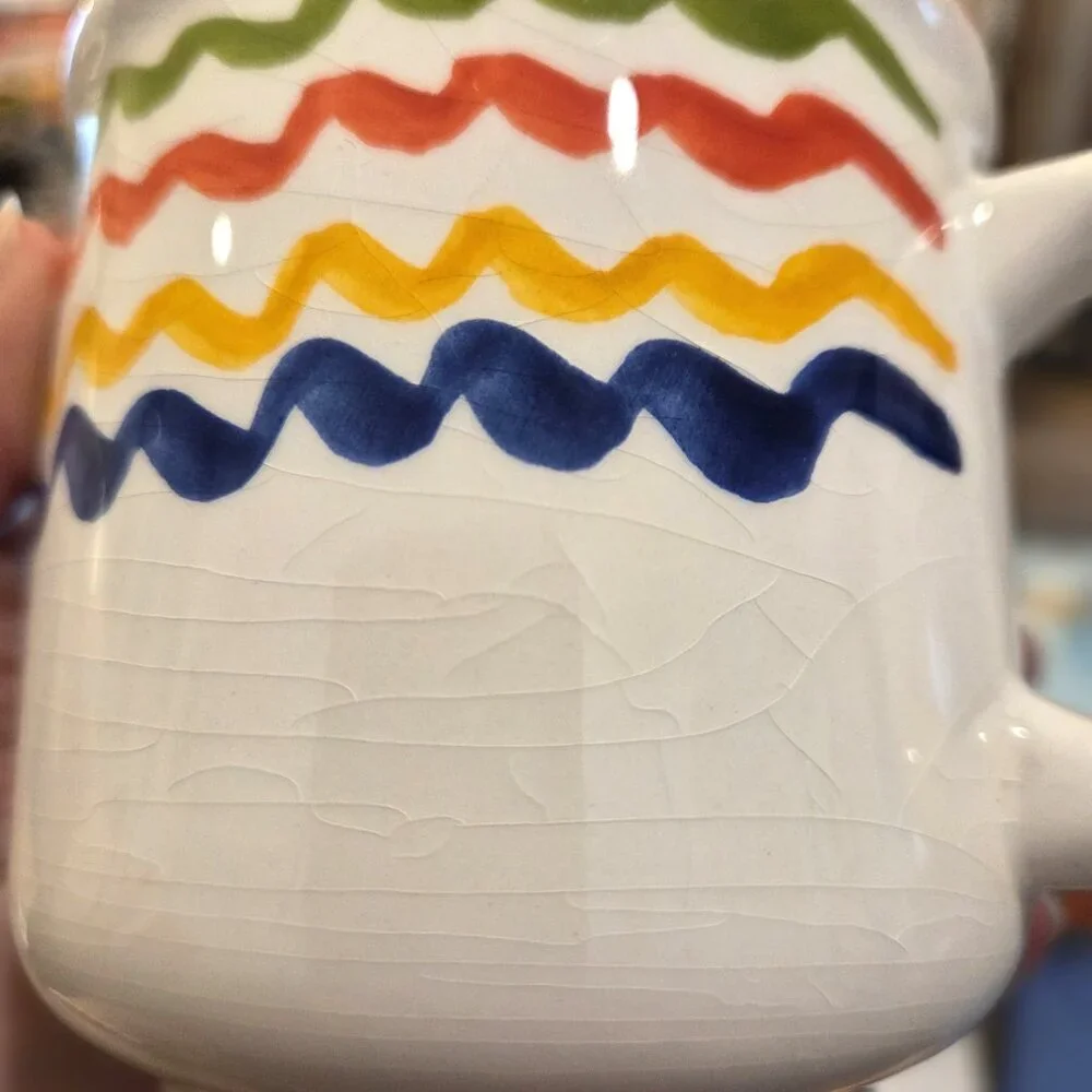 Vintage Crate & Barrel Italy Squiggly Line Mug Lot x3 Set Heavily CRAZED - READ